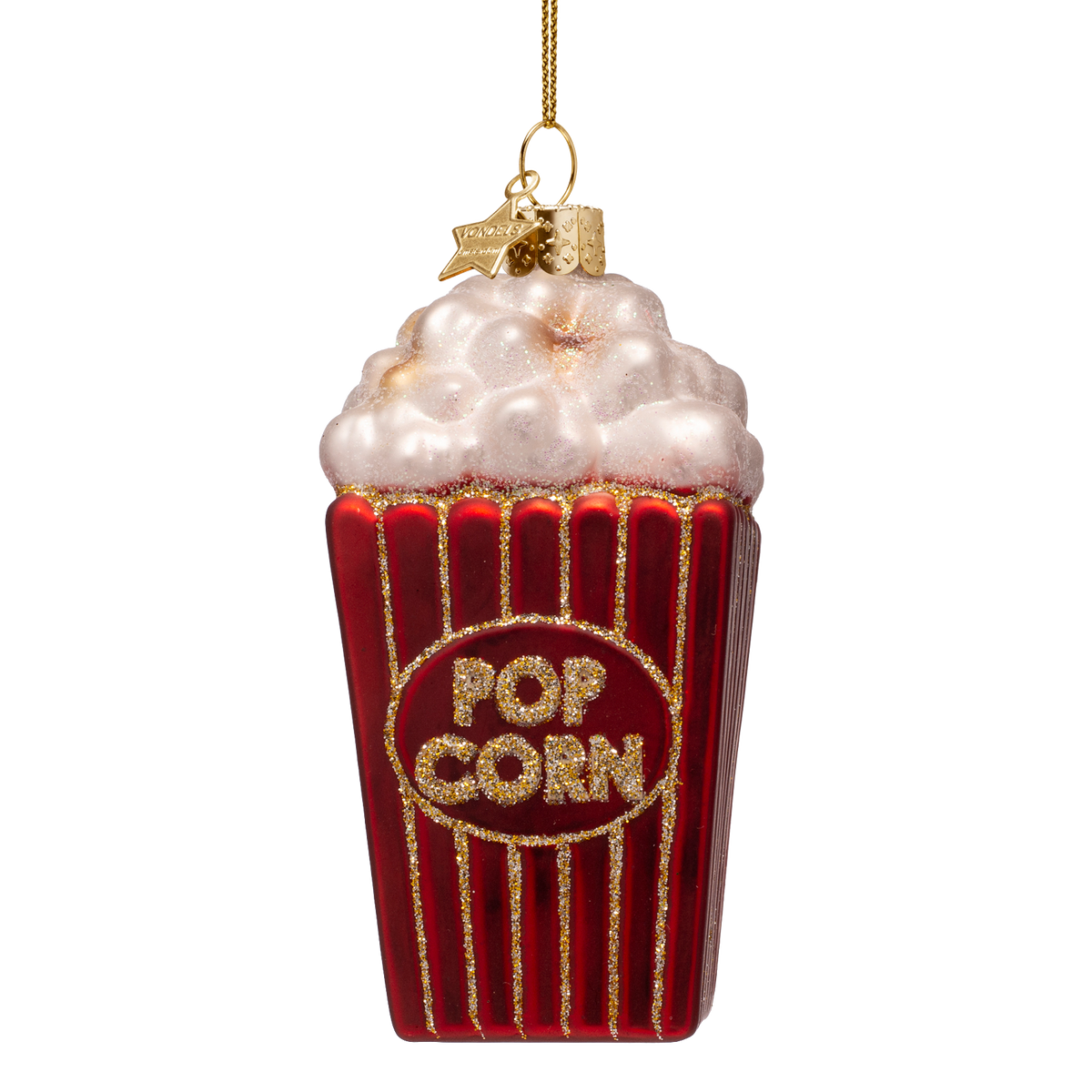 Vondels Kerstbal Popcorn – Rood/Goud – Glas – 10,5 cm