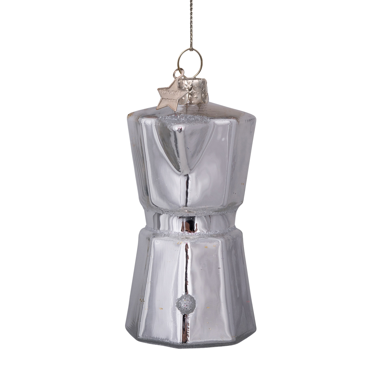 Vondels Kerstbal Ouderwets Koffiepotje – Zilver Opaal – Glas – 9 cm