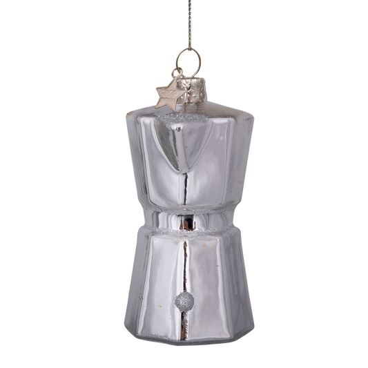 Vondels Kerstbal Ouderwets Koffiepotje – Zilver Opaal – Glas – 9 cm