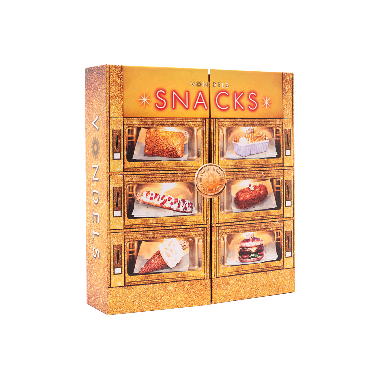 Vondels Adventskalender Snackbox – 6 Glazen Kerstballen – in Cadeaudoos