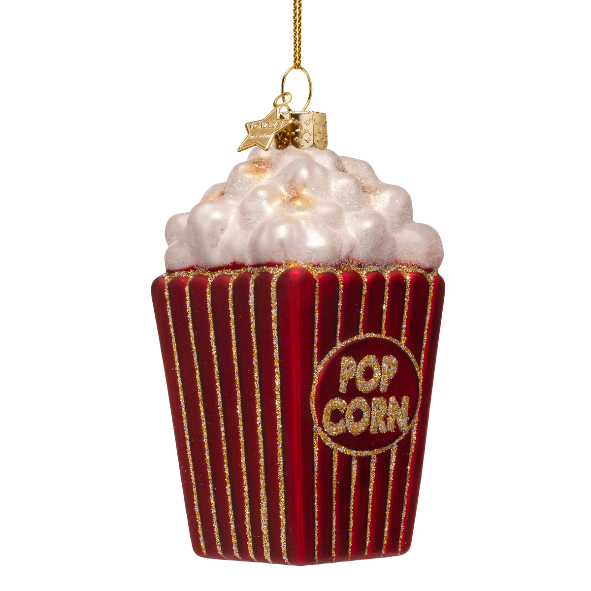 Vondels Kerstbal Popcorn – Rood/Goud – Glas – 10,5 cm