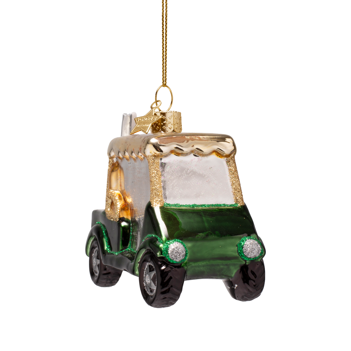 Vondels Kerstbal Golfkarretje – Donkergroen – Glas – 8,5 cm
