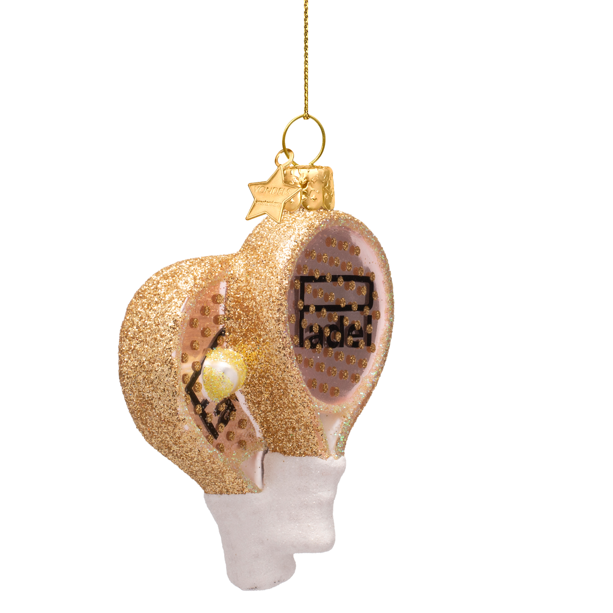 Vondels Kerstbal Padelracket – Zacht Roze Opaal – Glas – 9 cm