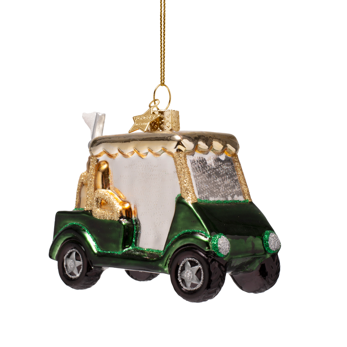 Vondels Kerstbal Golfkarretje – Donkergroen – Glas – 8,5 cm