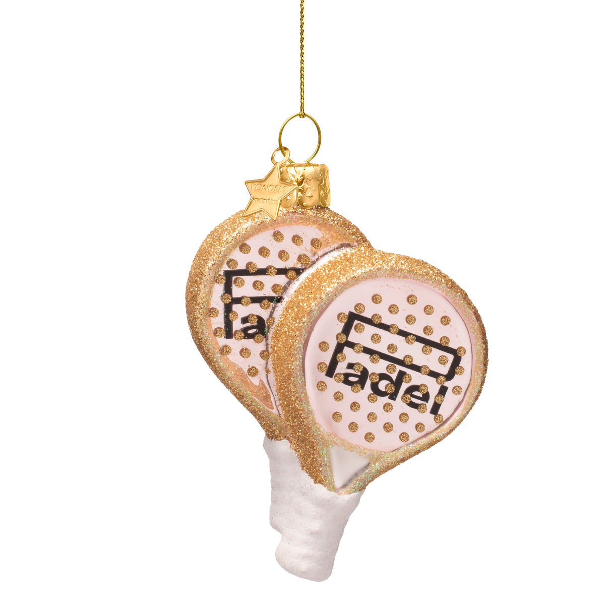 Vondels Kerstbal Padelracket – Zacht Roze Opaal – Glas – 9 cm