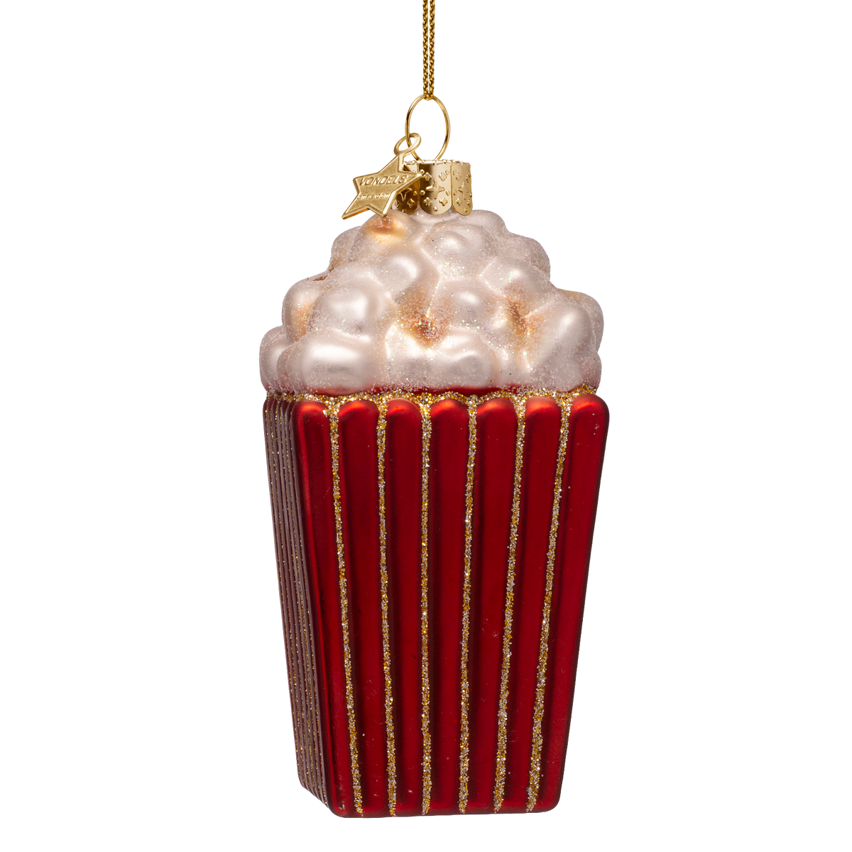Vondels Kerstbal Popcorn – Rood/Goud – Glas – 10,5 cm