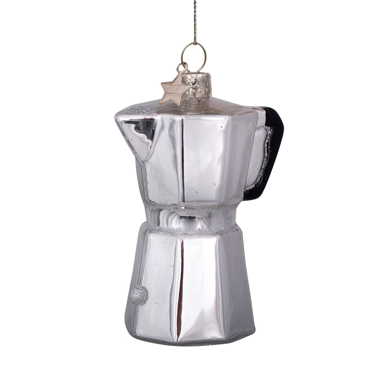 Vondels Kerstbal Ouderwets Koffiepotje – Zilver Opaal – Glas – 9 cm