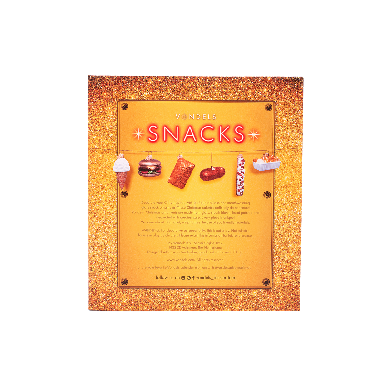Vondels Adventskalender Snackbox – 6 Glazen Kerstballen – in Cadeaudoos