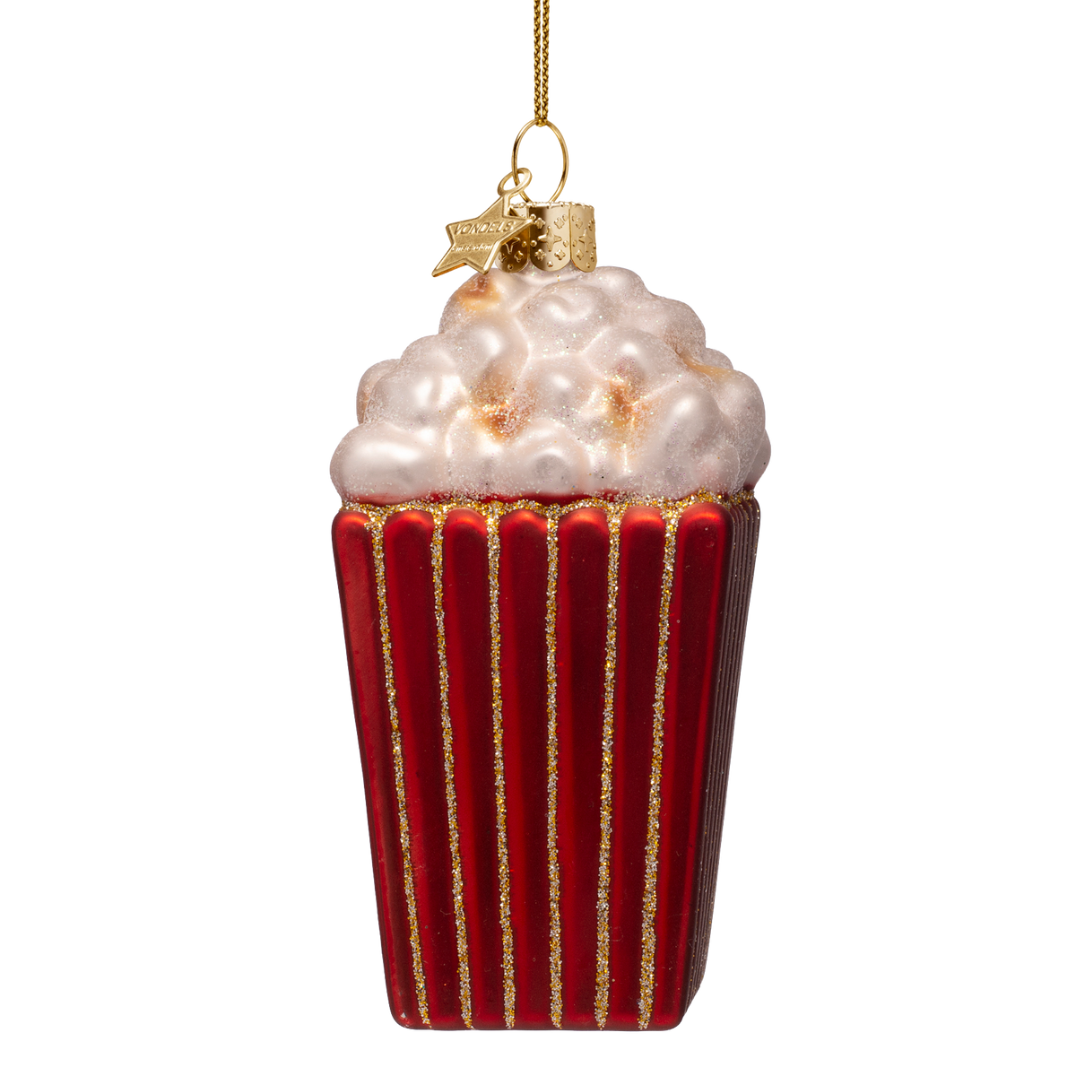 Vondels Kerstbal Popcorn – Rood/Goud – Glas – 10,5 cm