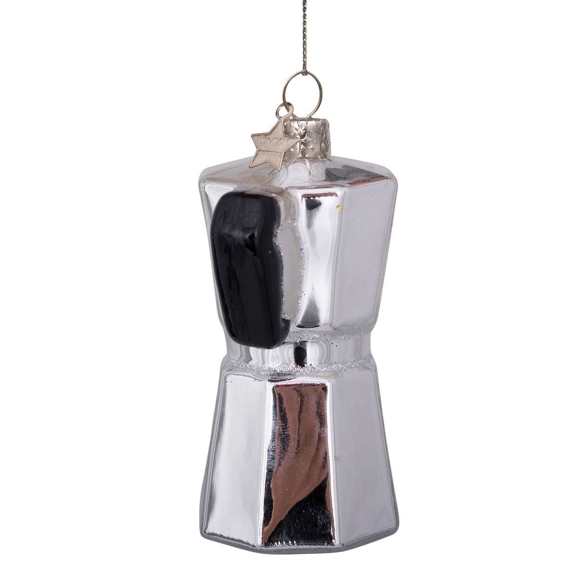 Vondels Kerstbal Ouderwets Koffiepotje – Zilver Opaal – Glas – 9 cm