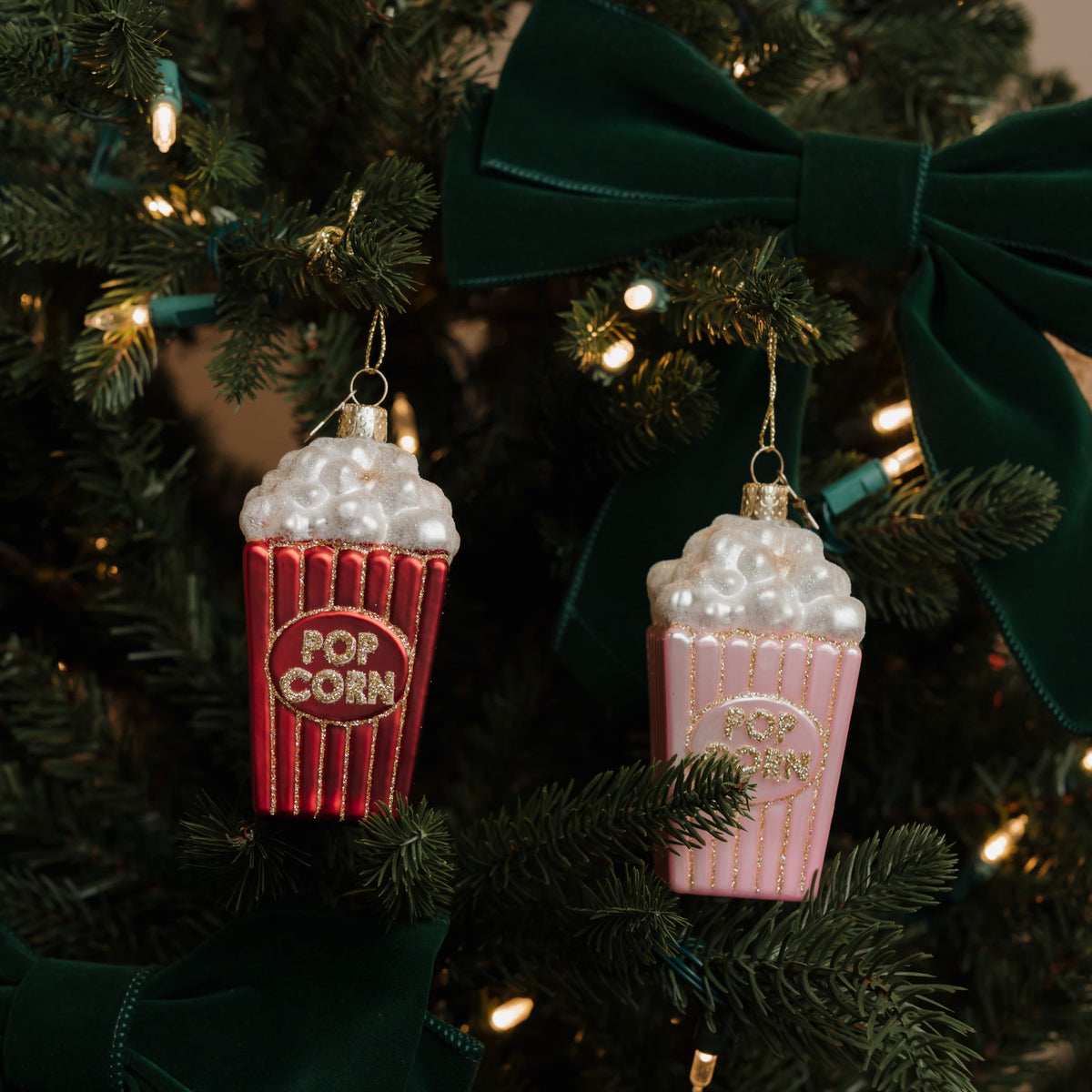 Vondels Kerstbal Popcorn – Rood/Goud – Glas – 10,5 cm